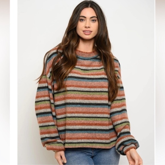 Brushed Striped Cozy Long Sleeve Top - Picture 3 of 3